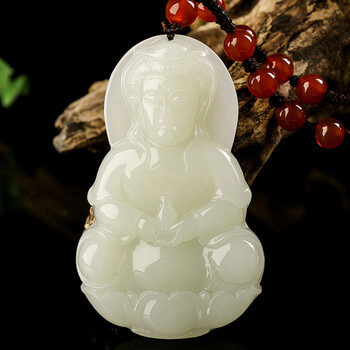 玉观音和田玉吊坠男款白玉坠玉石项链玉佩挂件厚实节日礼物