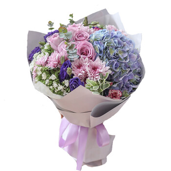 三月情韩式小清新花束红香槟玫瑰混搭礼盒百合生日鲜花预订北京广州花店全国同城配送曼妙幽紫 绣球花花束 图片价格品牌报价 京东