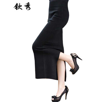 钦秀羊毛裙2015秋冬装新款女装长款显瘦修身薄包臀半身裙羊毛裙女 黑色 均码