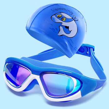 鼻夹不勒眼硅胶专业儿童游泳眼镜女童 蓝色炫彩(不勒眼) pu泳帽 鼻夹