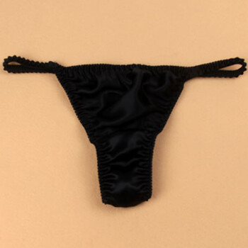 蚕丝丁字裤女 桑蚕丝真丝内裤女性感丁字裤低腰透气清凉性感t裤 黑色