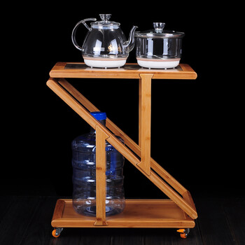 竹制可移动带轮茶水车功夫茶具 竹茶车茶几茶桌泡茶台 简约茶水柜