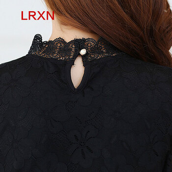 LRXN2015秋冬新款女装冬上新雪纺衫上衣女立领蕾丝衫打底衫 3731 黑 L