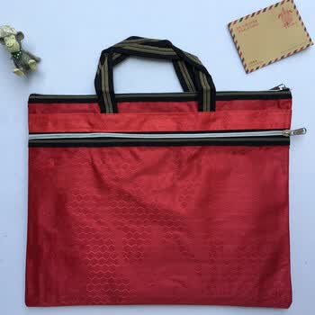 b4文件袋 拉链加厚帆布双层资料袋 档案袋会议包 球纹手提红色