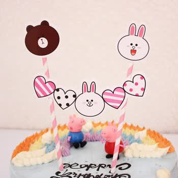 新款生日插牌装饰旗 生日派对用品插牌 生日插旗 黄色 可妮兔爱心插牌