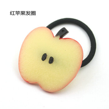 柠檬片可爱甜美发饰田园清新水果发夹边夹发圈发绳头饰 红苹果发圈