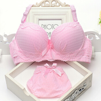 内衣内裤套装女透气文胸少女日系聚拢厚小胸三排扣胸罩 933粉色套装 2