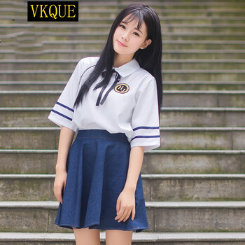 vkque 学院风韩国校服jk制服夏季女大学生班服甜美水手服套装 c21女生
