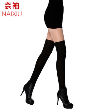 奈袖 打底裤袜女百搭保暖拼接假长筒袜假高筒袜过膝袜加厚加绒显瘦 优雅黑假筒袜1条 均码F