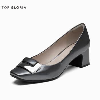 葛罗top gloria 【专柜同款】舒适方头粗跟方跟浅口女士单鞋汤普女鞋