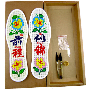 纯棉6层精准印花半成品男女防臭保健鞋垫sn2797 乳白色 高档前程似锦