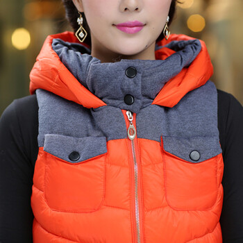 蓝林果秋冬韩版新款羽绒棉服连帽短款外套马夹 背心马甲女 桔色 5XL