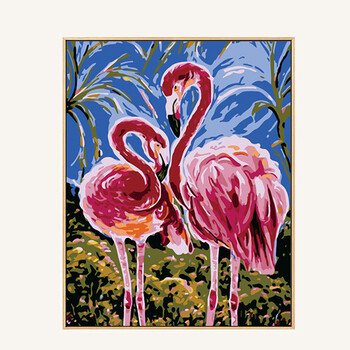 diy数字油画客厅餐厅动物自己手工绘画填色装饰画 火烈鸟 火烈鸟h 50*