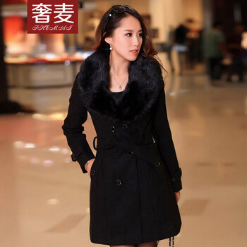 奢麦2015秋冬装新款毛呢外套女中长款修身韩版毛领毛呢子大衣BJ3018 红色 XXL