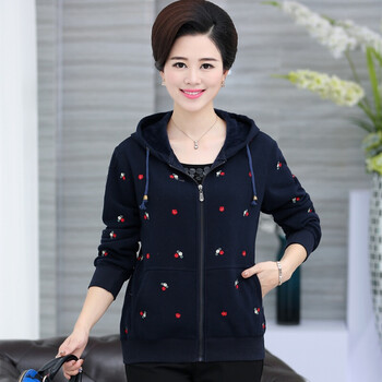 魅扣 妈妈装秋装卫衣中老年人女装春秋季卫衣连帽外套大码运动上衣