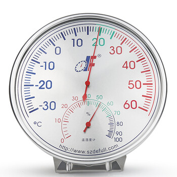 德福大表盘直径16cm不锈钢室内温湿度计高精度温度表灵敏机房仓库养殖