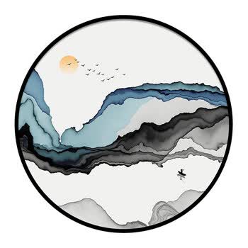 新中式圆形禅意画玄关过道山水挂画卧室客厅壁画沙发背景墙装饰画 x款