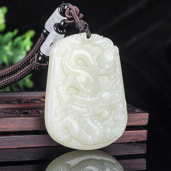 rosefree 天然和田玉生肖龙吊坠男款霸气羊脂白玉龙牌