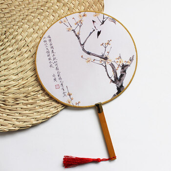 中国风手工古典团扇 古风复古女式扇子真丝宫扇 创意绢扇夏季礼品