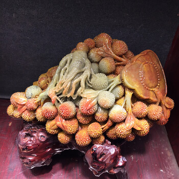 倚楼听风 红石寿山石大摆件 原石石雕摆件 荔枝 硕果累累 人生如意