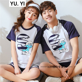情侣睡衣短袖夏季纯棉薄款女款夏天韩版可爱男士全棉质家居服套装