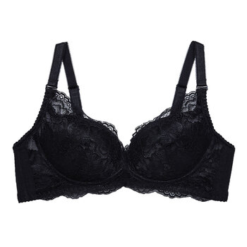 蕾丝文胸真丝薄模杯收副乳吊带透气胸罩性感大码内衣薄款女 黑色 75a