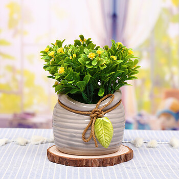 创意家居现代时尚台陶瓷桌面摆件 田园假花盆插花器陶瓷植物花盆 黄色