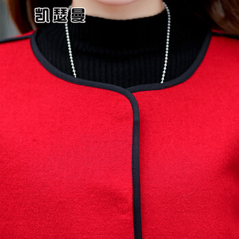 
                                        艾洛拉 2016秋冬装毛呢外套女韩版直筒中长款毛呢大衣女1207 红色 L                