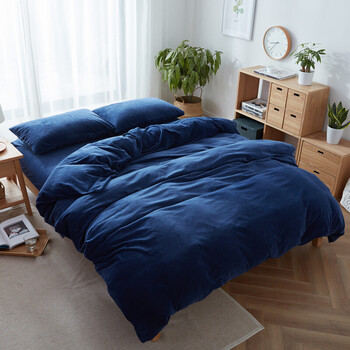 日式简约珊瑚绒磨毛法莱绒短绒加厚保暖秋冬床上用品 蓝色(升级款) 1.