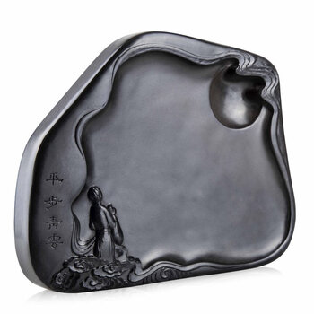 大7寸书法砚台文房四宝天然学生初学者墨砚倒墨汁研磨送墨条墨块sn