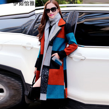伊茹怡雅 2015冬装韩版大码女装毛呢大衣胖MM中长款呢子外套YY15382 红橘色 XL