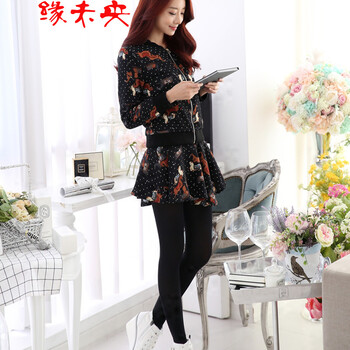 物不二2015秋冬新款女装小马图两件套加绒加厚棉衣羽绒棉服休闲套装8988 图片色 L