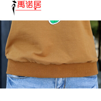 禹诺居2015秋款新品宽松大码卫衣女韩版短款休闲修身套头长袖卡通图案上衣运动外套 驼色没货勿拍 L