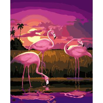 2018新款数字油彩画客厅抽象北欧风大幅卧室diy油画手绘装饰画 火烈鸟