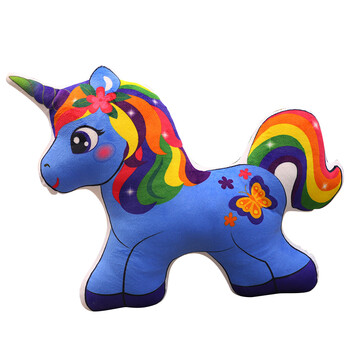 卡通印花独角兽彩虹马公仔毛绒玩具睡觉抱枕靠垫枕头玩偶布娃娃 蓝色