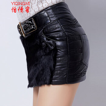 怡情蜜 2015秋冬新款韩版时尚加厚pu皮修身短裙一步裙女冬 黑色 M