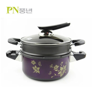 韩国PN枫年 紫色风景2件套装 进口不粘压力锅 高压锅 4.5L 蒸锅汤锅PGVPC 锅具