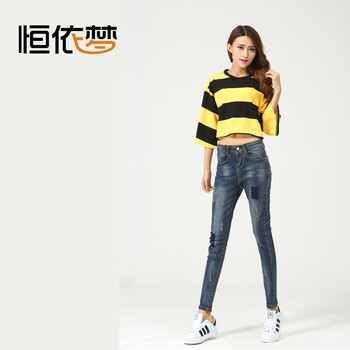 恒依梦2015秋季新款牛仔裤女韩版时尚休闲修身长裤女裤子 浅灰色 28码