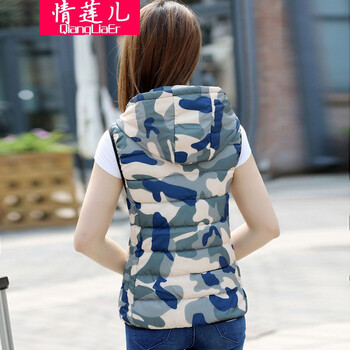 情莲儿2015秋冬新款马甲羽绒棉服外套女潮流时尚韩版修身迷彩马甲 迷彩 迷彩红色 M
