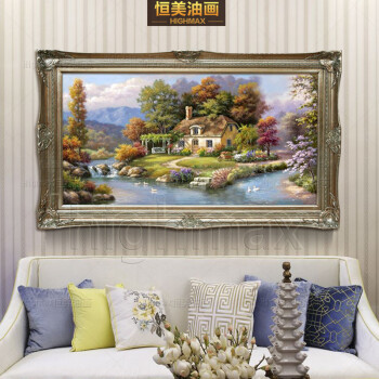 
                                        恒美油画 欧式手绘油画 托马斯田园风景客厅餐厅玄关过道装饰画 酒店别墅背景墙有框画壁画 豪华框4A 160x80                