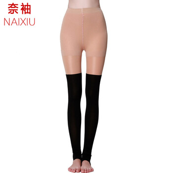 奈袖 打底裤袜女百搭保暖拼接假长筒袜假高筒袜过膝袜加厚加绒显瘦 优雅黑假筒袜1条 均码F