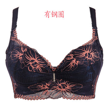 文胸薄款聚拢内衣有钢圈薄模杯调整型胸罩女文胸 宝蓝色有钢圈 75a