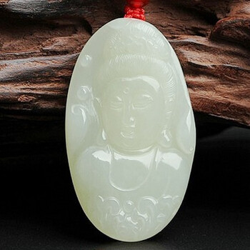 rosefree 新疆和田玉观音头吊坠天然白玉观音菩萨挂件细腻无瑕疵 男女