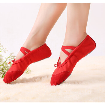 舞蹈鞋女软底 练功鞋儿童跳舞鞋女童芭蕾舞鞋瑜伽 红色皮头 37