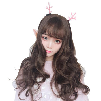 长卷发假发大波浪女学生空气刘海日常长发甜美可爱全头套假发 青灰色