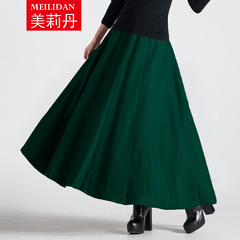 
                                        美莉丹2016秋冬毛呢高腰半身裙 保暖欧美修身长裙 简约仿羊毛呢大摆裙 淡雅灰 XL                