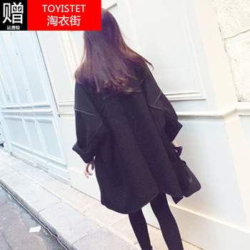 淘衣街2015秋冬季女装新款风衣包边斗篷式翻领茧形中长款毛呢子大码廓形短外套P9222 黑色 S