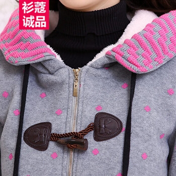 衫蔻诚品  2015秋冬女装学生甜美中长款加厚加绒连帽开衫卫衣外套抓绒保暖绒衫 浅绿色 XXL