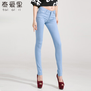 
                                        泰爱里休闲裤女韩版修身显瘦中高腰牛仔铅笔裤小脚休闲女裤长裤 牛仔蓝 L                