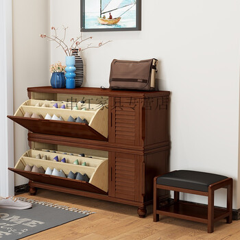 换鞋凳组合简约现代门厅柜玄关大容量组合翻斗柜 胡桃色三层组合 组装